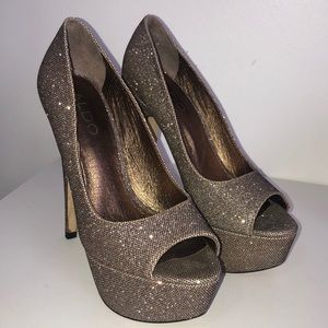 Aldo Gold Glitter Peep Toe Pumps